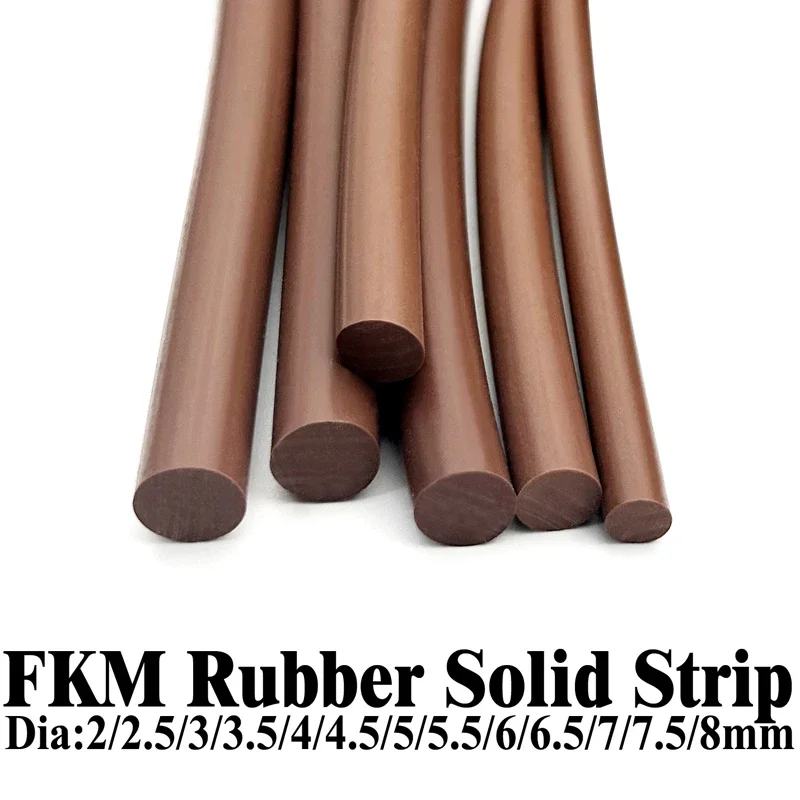 2/5/10M FKM VITON Rubber Strip Dia 2~8mm High temperature and corrosion resistance Fluororubber Sealing Solid Round Strip