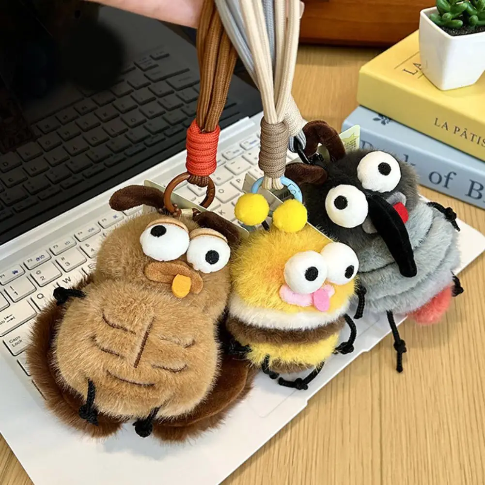 Funny Ugly Insect Plush Keychain Cute Mosquito Cockroach Bee Stuffed Doll Bag Pendant Charm Plushie Toy Gift For Friend
