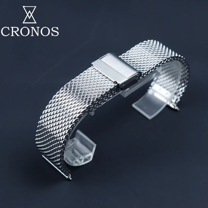 كرونوس ساعة جزء شبكة الفرقة الفولاذ المقاوم للصدأ مصقول هوك مشبك نحى 20x18 مللي متر أطراف مسطحة لا إدراج سمك 3