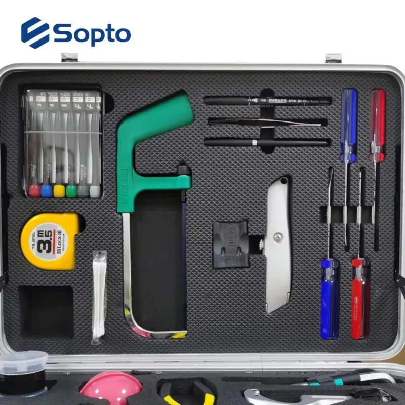 Sopto Wholesale FTTH Fiber Optical Installation Tool Kits 13 Pcs Portable Suitcase Tool Boxes Sets