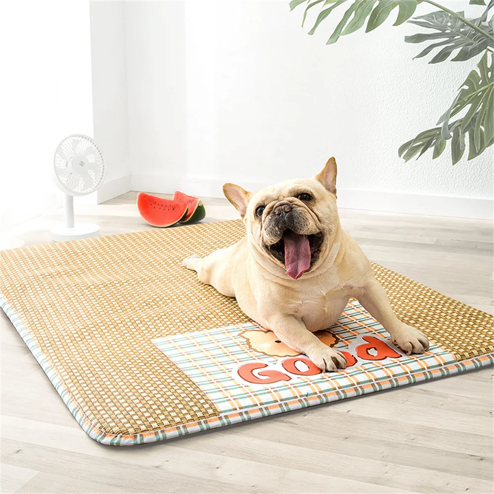 Pet Mat Breathable Bamboo Fiber Anti-skid Moisture-proof Pet Supplies Pet Cooling Mat Comfortable Summer Cooling Wear-resistan