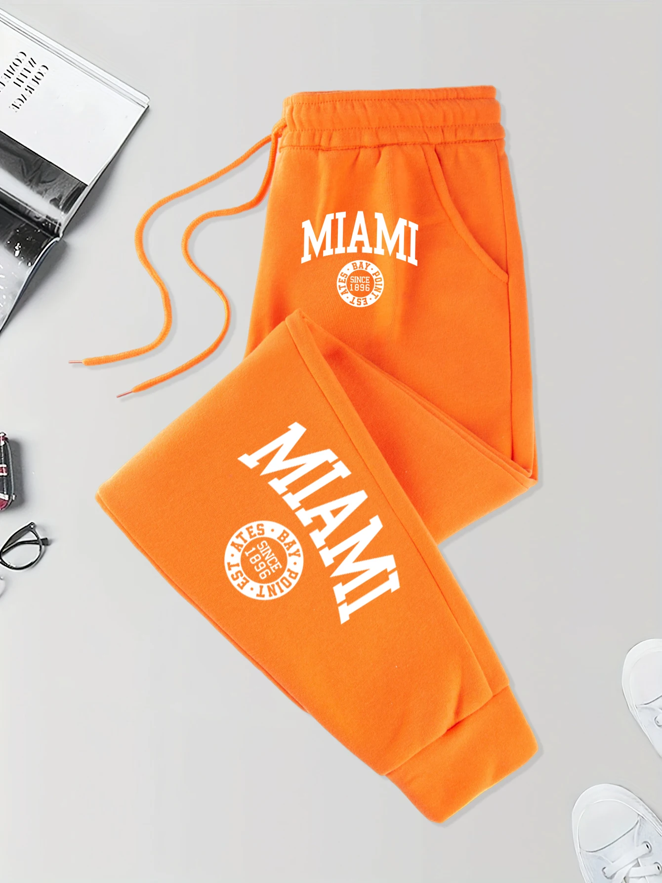 

Miami Since 1896 Printed Men Drawstring Pant Autumn Street Britches Elastic Waist Pocket Sportpants Trendy Fleece Trousers