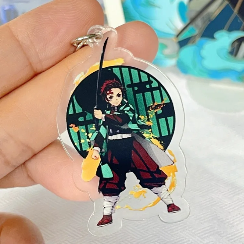 Demon Slayer Cartoon Portachiavi in acrilico Kamado Tanjirou Anime Action Figure Toy Doll Kawaii Chiave Zaino Decorazione Regalo di Natale