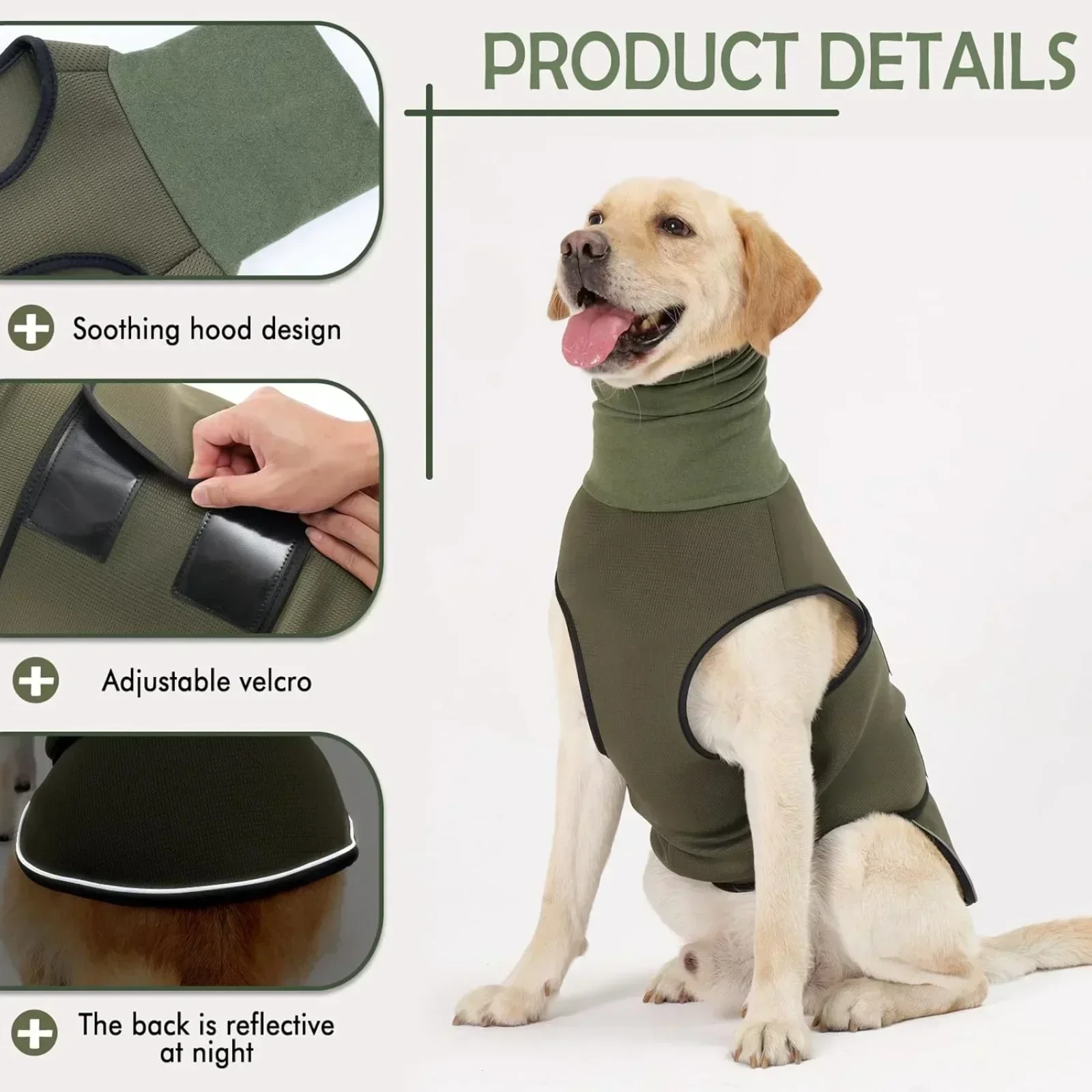 Dog Anxiety Vest, Thunder Jacket for Large Dogs, Calming Jacket with Hoodie, Fireworks, Quarantine, Anti Anxiety Dog Hoodie