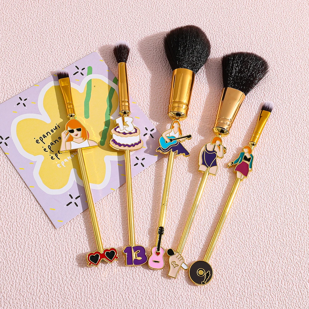 シャンパンゴールド KPOP メイクブラシセット 5 本、メタリックな質感、超ソフトファイバーのアイシャドウブラシ、誕生日パーティーに最適