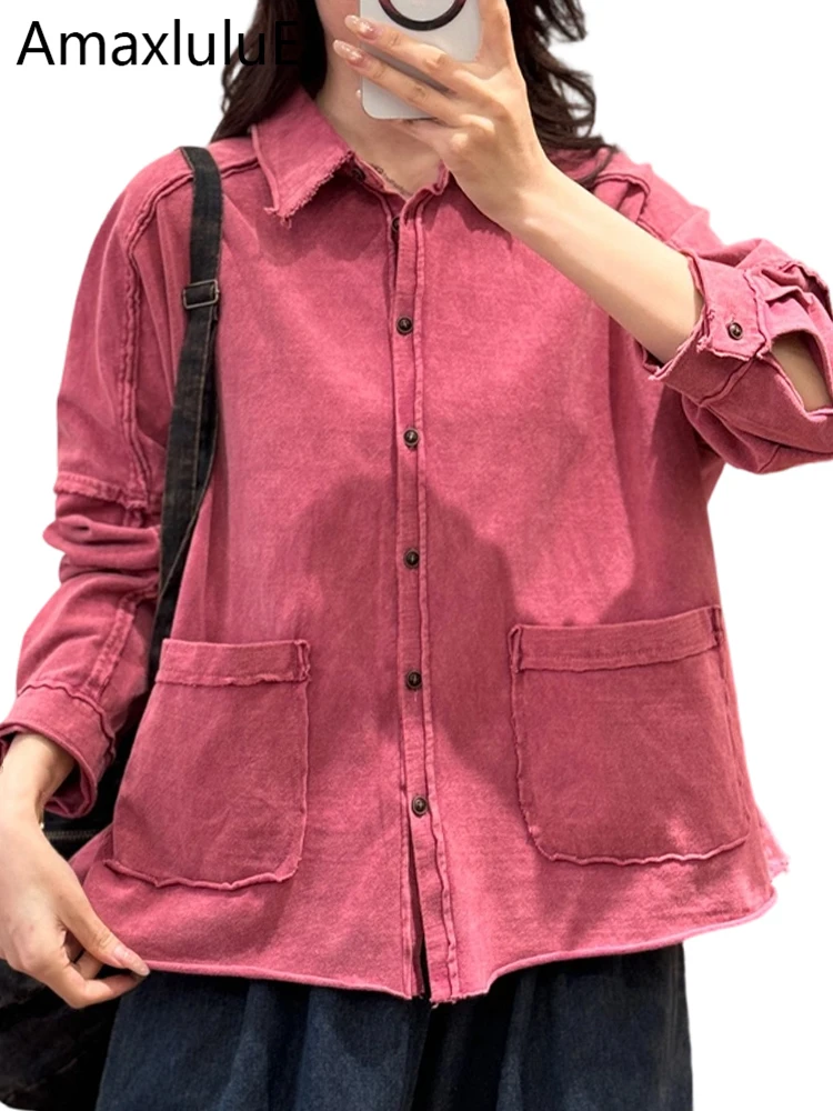 

Amax LuluE Brand Spring Womens Fashion Vintage Shirts Loose Casual Tops Females Classic Luxury Solid Long Sleeve Cotton Blouses