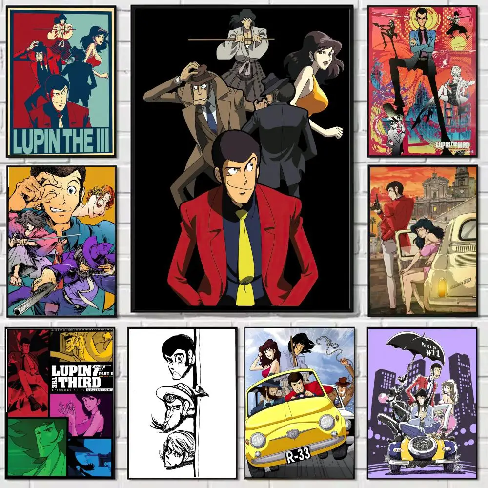 Anime L-Lupin III Poster HD Cartoon Wandkunst Selbstklebendes abnehmbares Poster für Zuhause Wohnzimmer