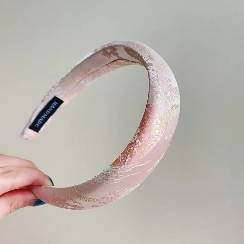 Temperament Sweet Chinese Embroidery Headband Retro Sponge Satin Jacquard Hair Hoop Elegant All-match Exquisite Headband Women