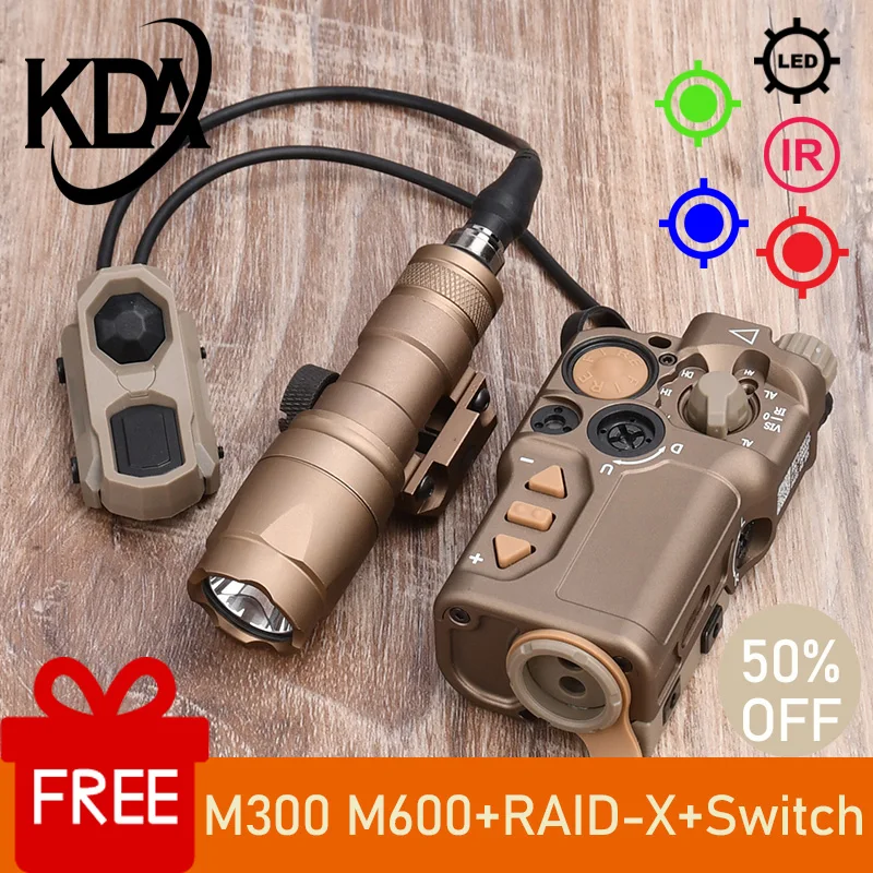 

WADSN Airsoft M300 M600 Flashlight Metal RAID-X IR Strobe Red Dot Green Blue Indicator With AXON Function Switch Fit 20mm Rail