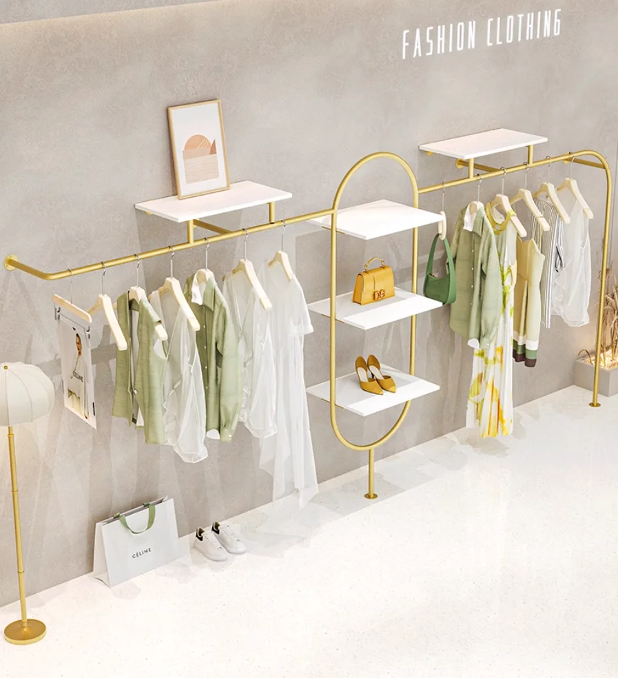 Clothes rack display rack clothing store on the wall multi-layer storage rack clothes display shelves