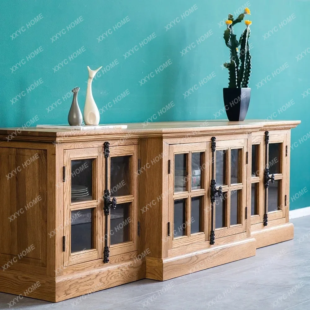 Great discounts Imported country oak solid wood TV cabinet light luxury log heaven and earth lock living ro
