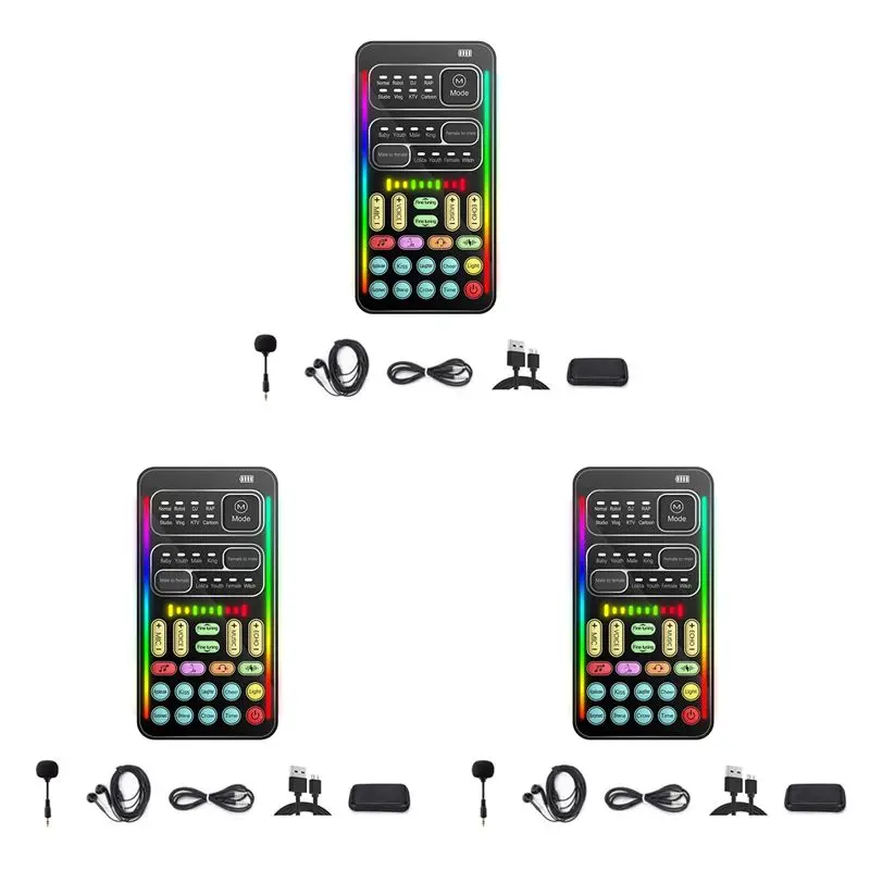 

QWE-3X I9 Voice Changer Full Kit Multiple Audio Effect Bluetooth Live Sound Cards Ultra-Thin Live Sound Card Mic Tool