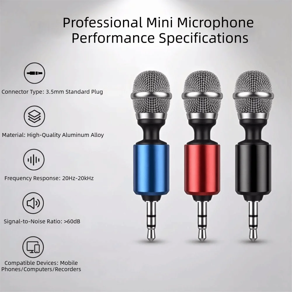 Bendable Mini Microphone 3/4 Level 3.5mm Jack/Type-C Metal Recording Microphone Plug and Play with Sponge Cover