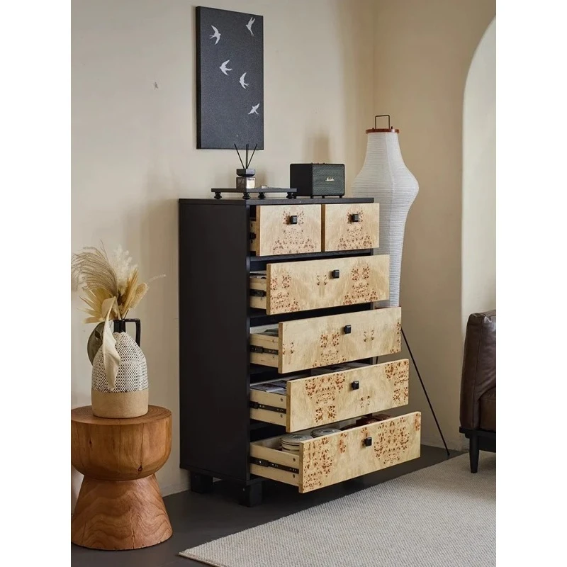 Solid Wood Six-chest Cabinet Small Apartment Living Room Against The Wall Retro Wind Storage Cabinet With Drawers Bedroom Ches
