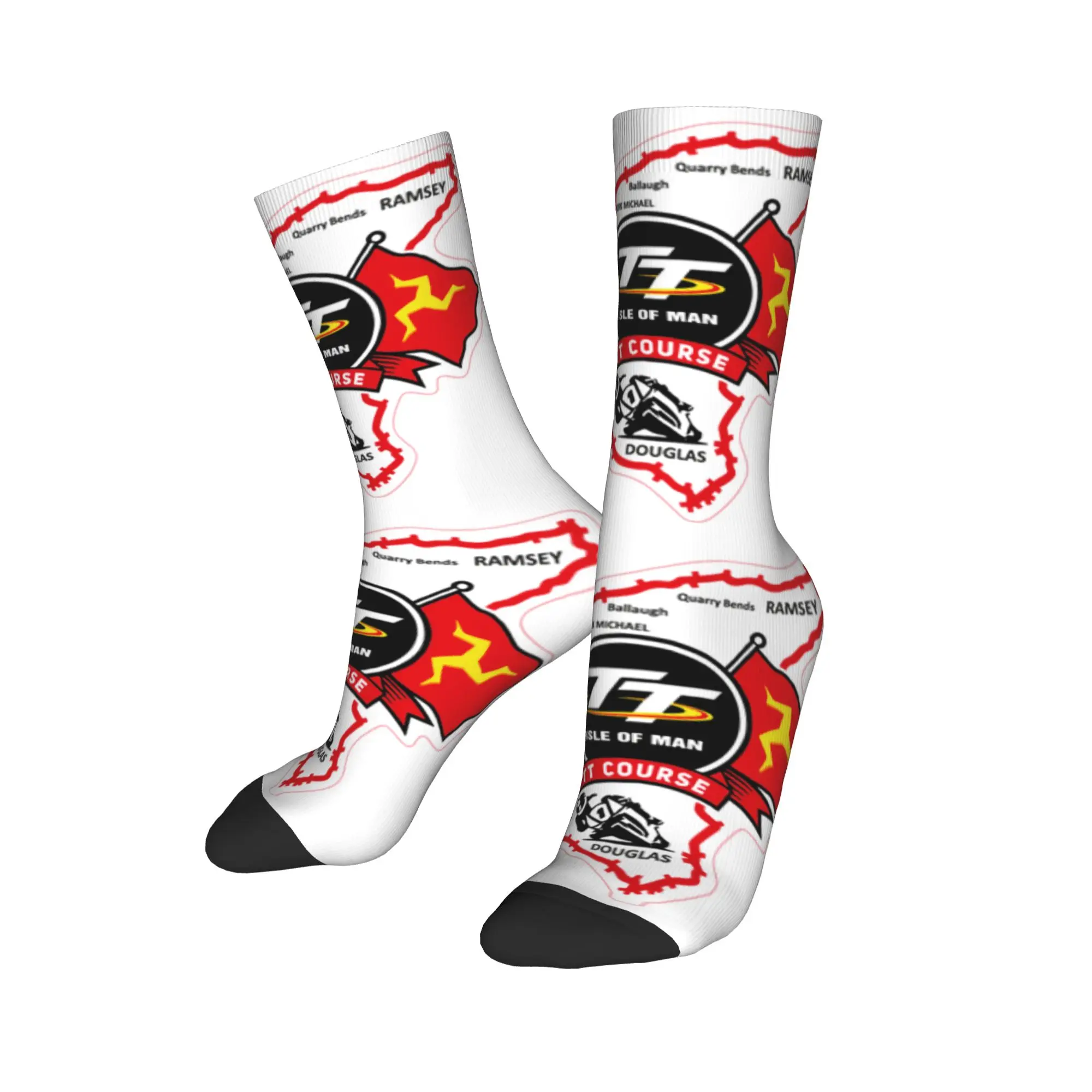 

Custom TT Isle Of Man logo Men's Crew Socks Unisex Novelty 3D Print Manx Motorcycle Dress Socks