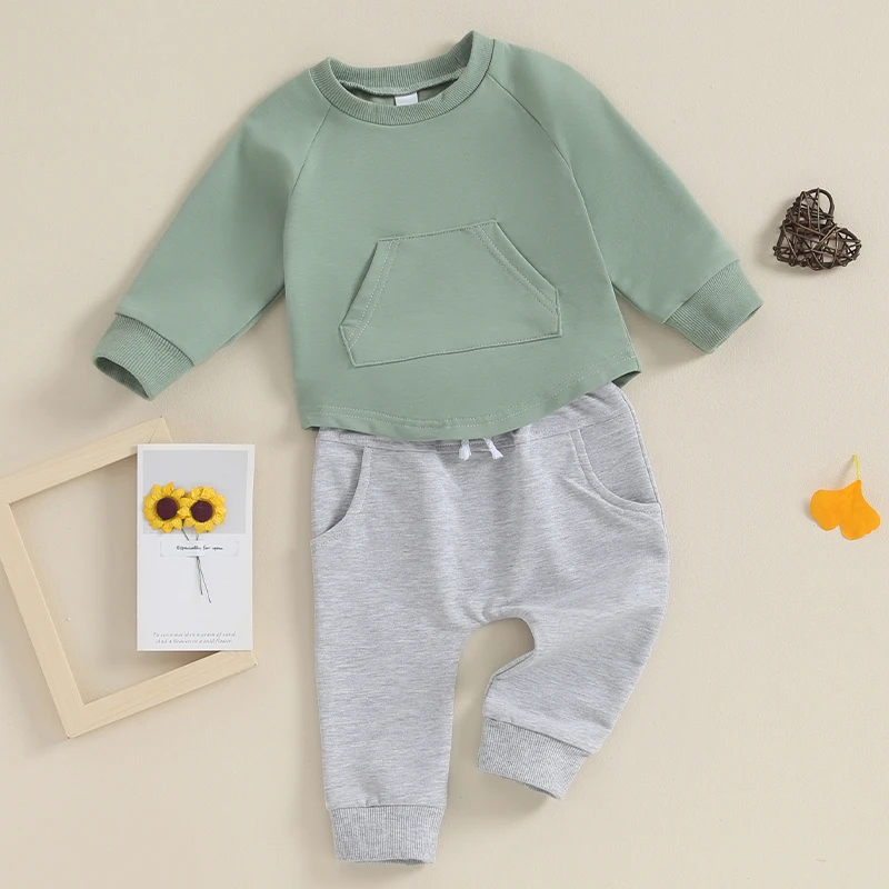 2023-10-17 Lioraitiin 0-3Y Toddler Baby Boy Girl Clothes Long Sleeve Solid Color Sweatshirt Elastic Pants Set  Outfit Tracksuit