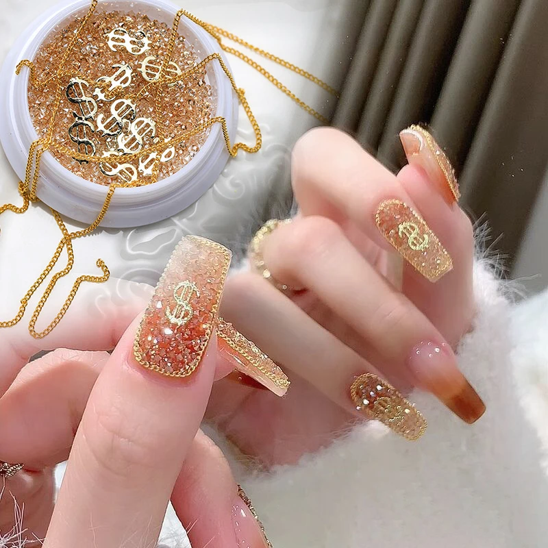 2025 New Year Metal Chain Manicure Thousand Gold Plutocrat Money Red Microdrill Crystal DIY Alloy Sequins Nail Art Jewellery