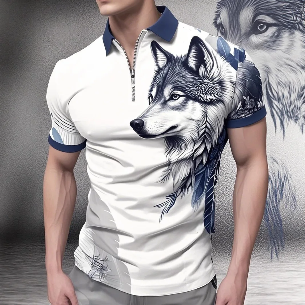 

Men's POLO Double-sided Color Pattern Half Zipper Slim Fit Top Casual Outdoor Sports Youth Short Sleeved Shirt