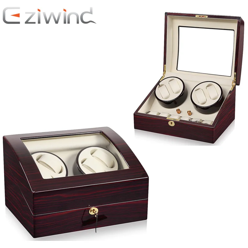 4+6 Watches Winder Safe Box Case with 2 Independent Japanese Mabuchi Motor, High glossy finish MDF And Premium PU Leather inside