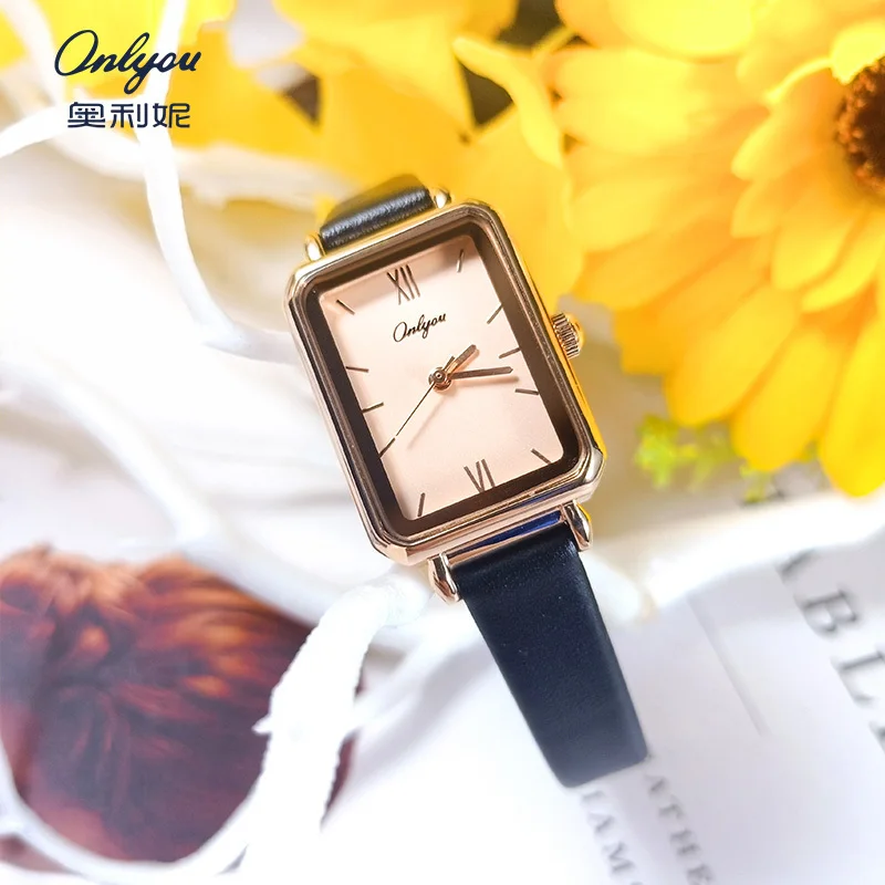 Hot Selling ONLYOU Brand Genuine Leather Strap Women's Watch Luxury Gift Quartz Watch Simple Fashion Student Square Watch