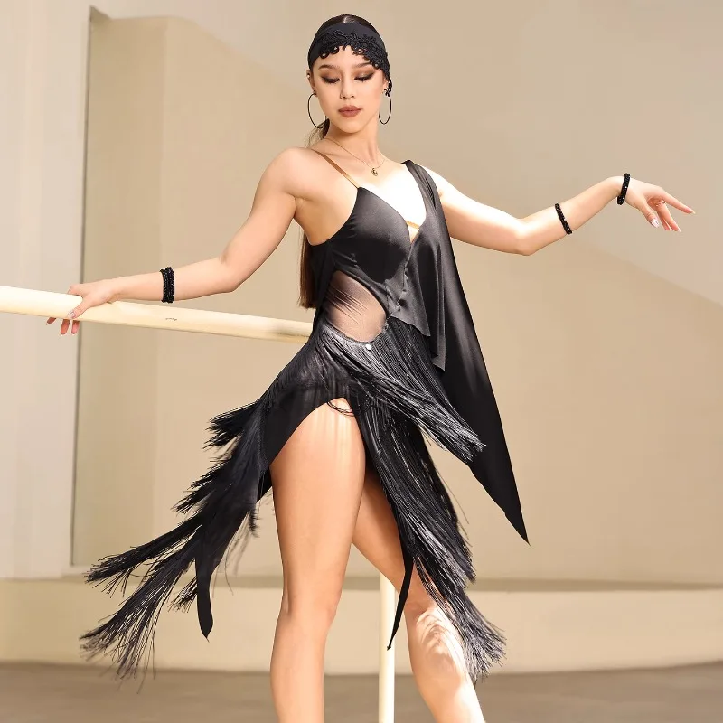 Aangepaste Latin Dans Jurk Vrouwelijke Volwassen Oefenkleding Cowboy Samba Stierenvechten Naast Rumba Dans Pak Jarretelrokje