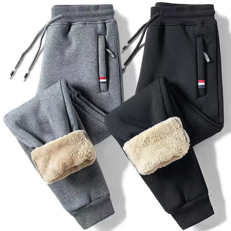 

Winter Lambswool Warm Casual Pants Men's Fitness Jogging Sweatpants Male Solid Drawstring Bottoms Fleece Straight Trousers M-5Xl