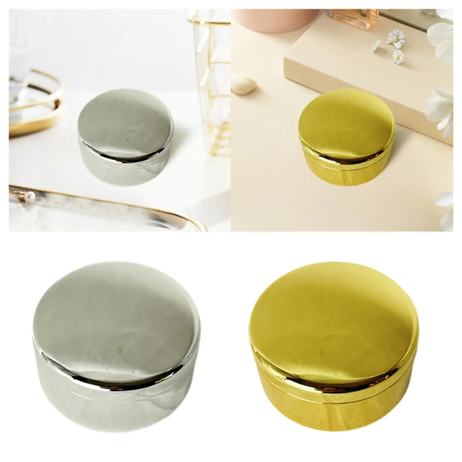 

Jewelry Gift Box Portable Metal Keepsake Box Showcase Round Ring Box for Ceremony Anniversary Proposal Engagement Birthday