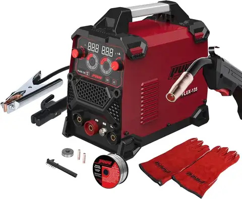 135Amp 110V MIG Welder, Flux Core MIG/Lift TIG/Stick 3-in-1 Multiprocess IGBT Inverter Large LED Digital Display Welding Machine