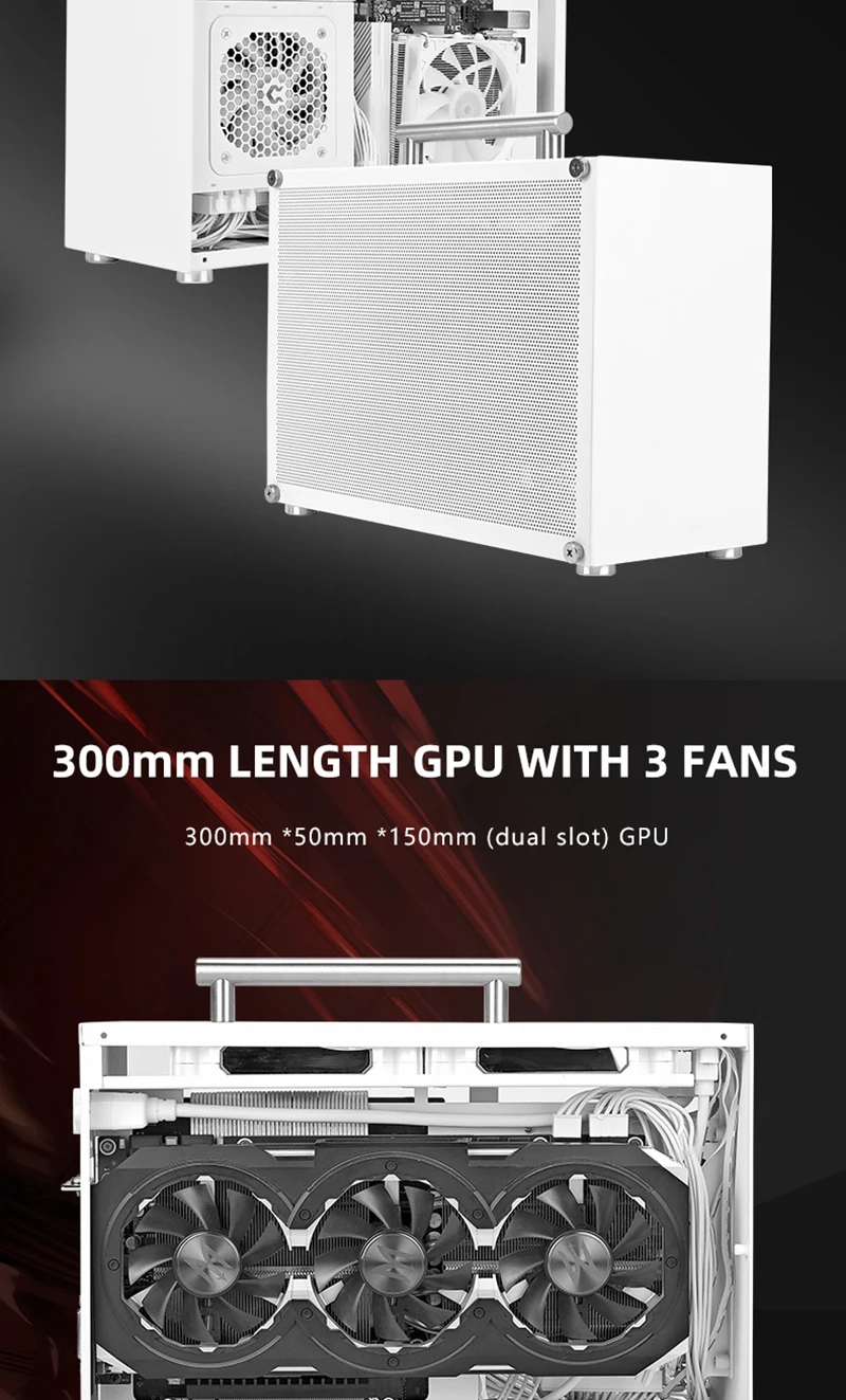 METALFISH T60 Mini ITX Schwarzes Gehäuse 9L Gaming-Computergehäuse Kompakter transparenter PC-Unterstützung SFX PSU/300 mm GPU – Detail 7