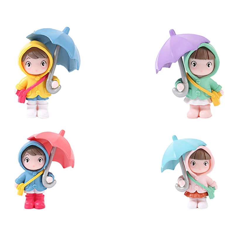 4pcs Cute Umbrella Couple Car Interior Decoration Action Figures Auto Rearview Mirror Dashboard Ornaments Gift Mini Accessories