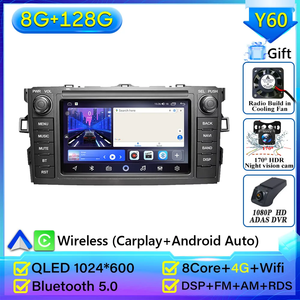 Voor Toyota Auris Corolla 2006-2012 Autoradio Navigatie GPS Android Auto Stereo Scherm Video Carplay Video Geen 2din Video