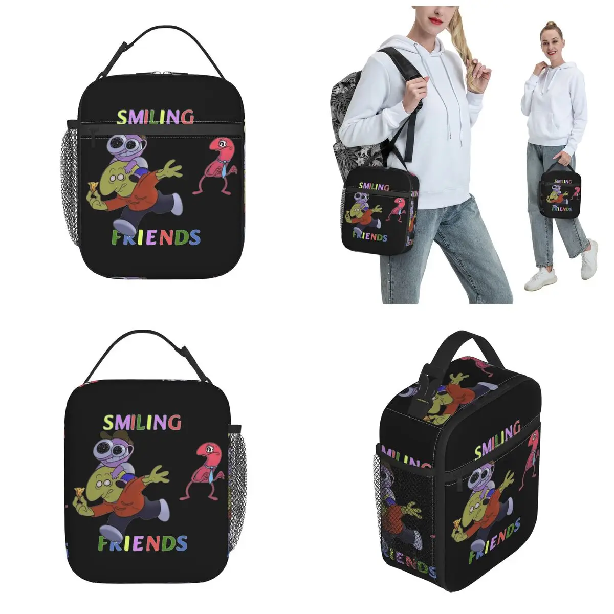 Smiling Friends Funny Cartoon Thermal Insulated Lunch Bags for School Portable Food Bag Container Thermal Cooler Food Box