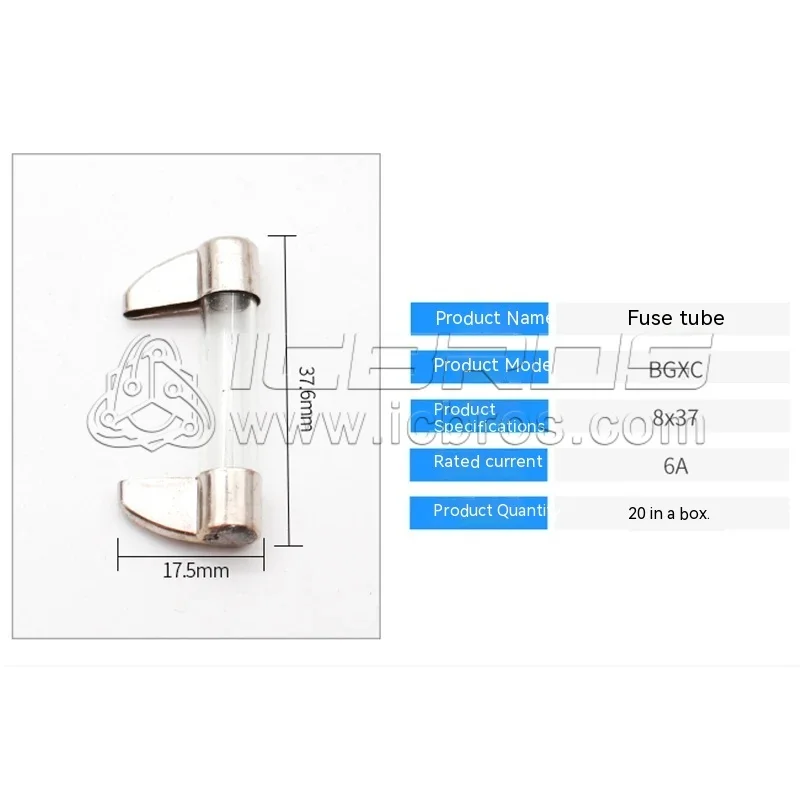 20pcs/lot BGXC 8X37mm Marine Tube 250V Knife Type Glass Fuse 1A2A6A20A