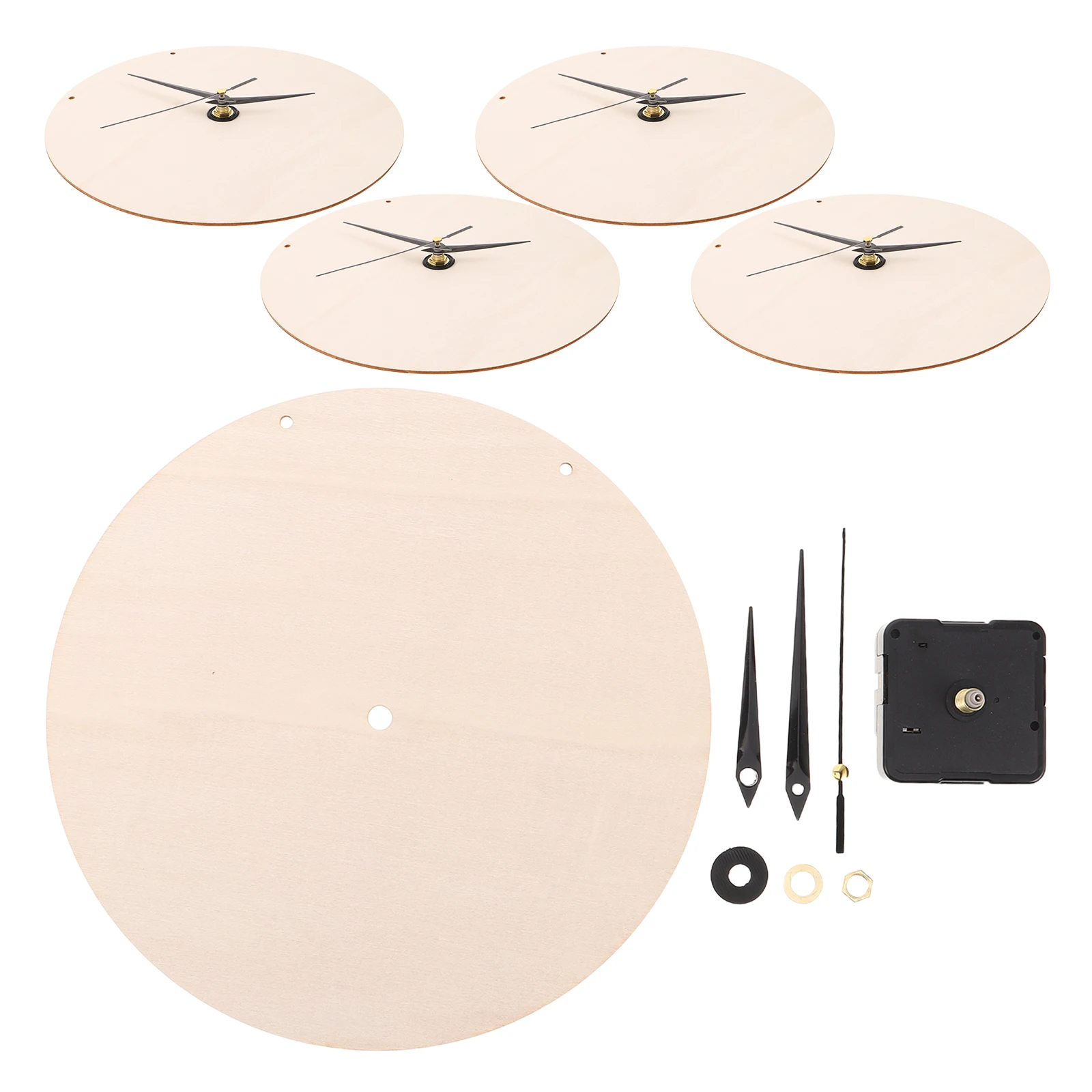 5Set Wood Clock Face For Diy Projects Blank Painting Wall Clock Board Round Dial Plate Replacement Kit - Silent Wooden Movement