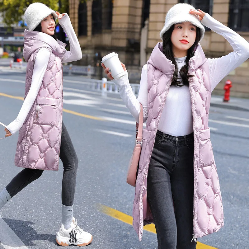 Woman Jacket Vest Down Cotton Vest Women\'s Autumn Winter Loose Sleeveless Jacket Female Padded Long Waistcoat Chaleco Mujer 5XL