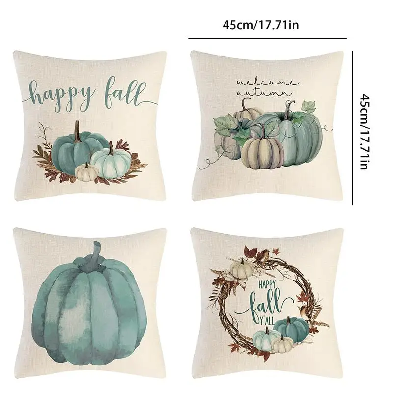 Autumn Pillow Case Decorative Green Pumpkin Pillow Cover 45 X 45 Cm Fall Harvest Thanksgiving Decor Hello Autumn Pillow Case