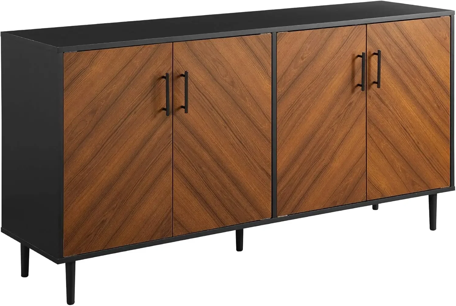 Modern 4-Door Bookmatch Buffet-Sideboard for Storage, 58 Inch, Acorn Bookmatch/Black