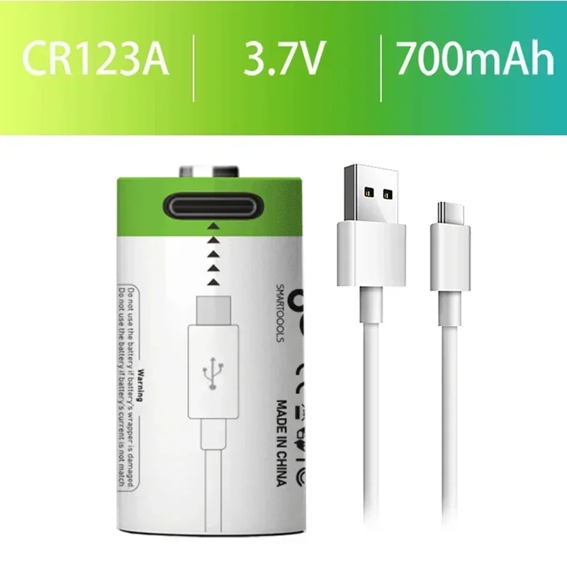 CR123A rechargeable battery USB,700mAh LED flashlight lithium-ion battery travel 16340 CR123 battery Type-C Cable Fast Charging