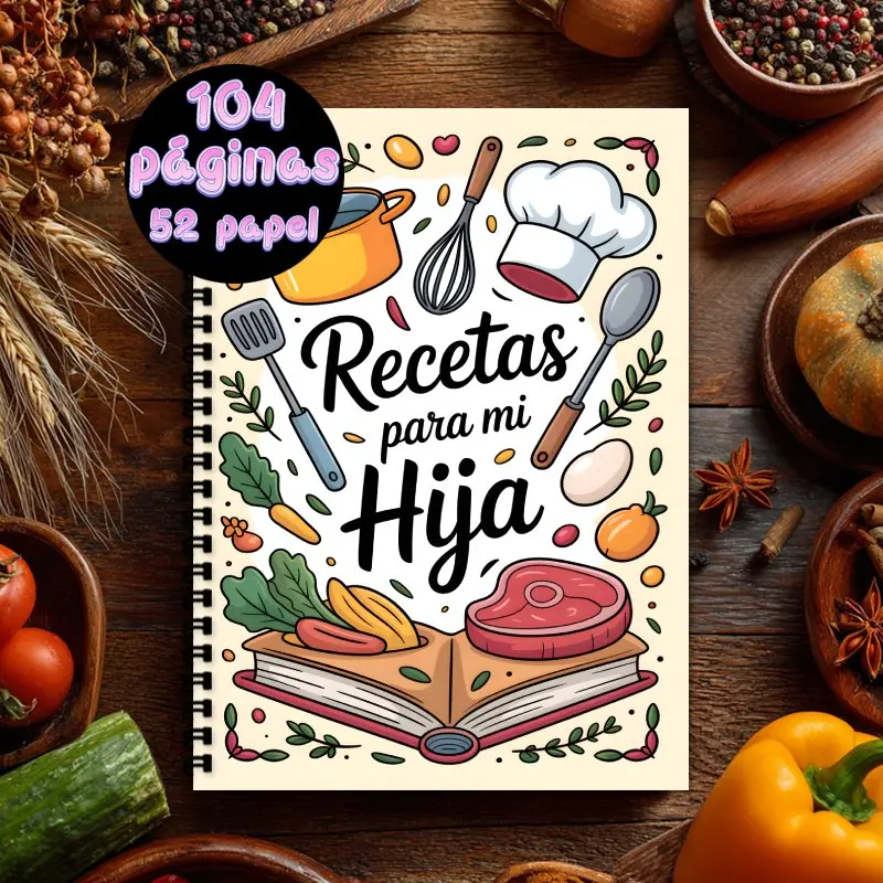 A5 Spanish Recipe Notebook, with Spiral Twin-Wire Binding, Suitable for Home Cooking, Baking and Home Chefs, Gift for Food Lover