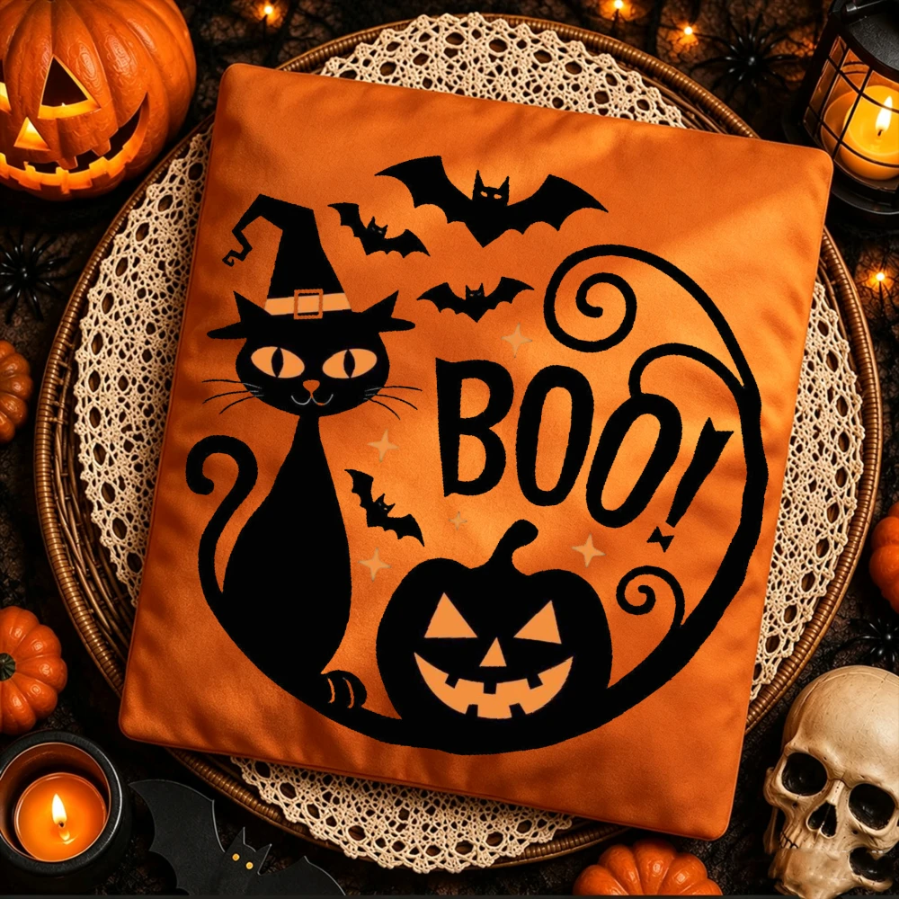 Alloween BOO Black Cat Graphic T-Shirt Women Short Sleeve Pumpkin Patch Spooky Season Vintage Family Loose Tees Graphic T Shirts