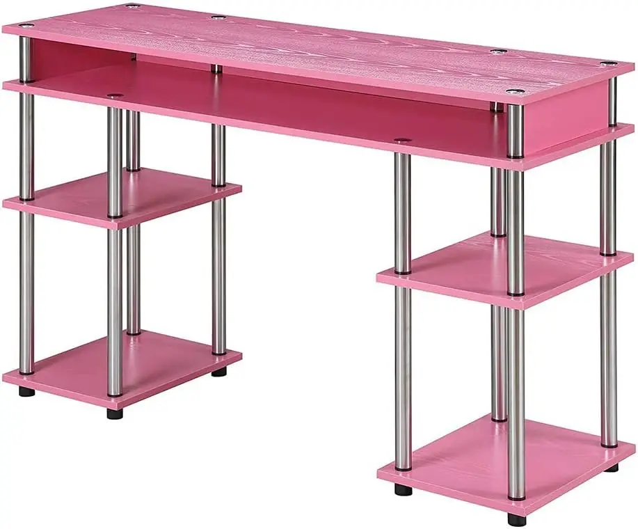 

Student Shelves Desk, 47.25" L x 15.75" W x 30" H, Pink