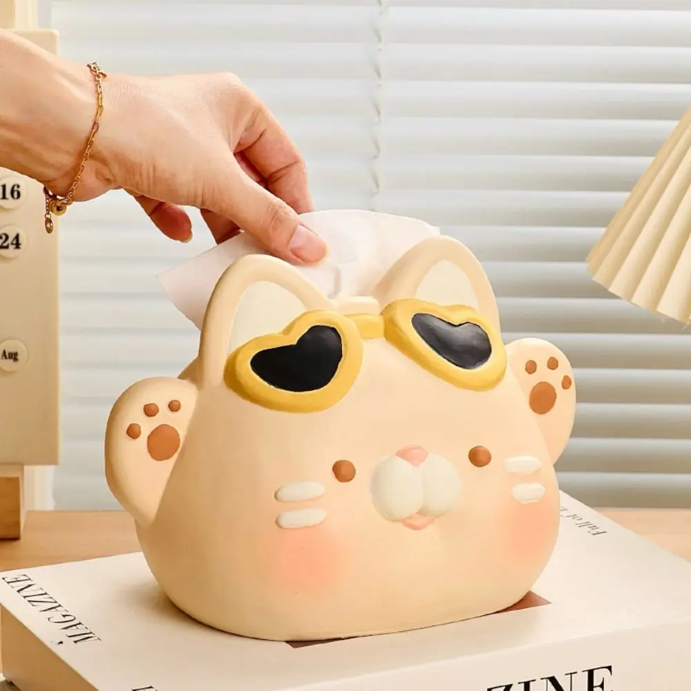 

Craft Ceramics Tissue Box Cartoon Cute Paper Box Cat Shape Napkin Storage Box Bedside