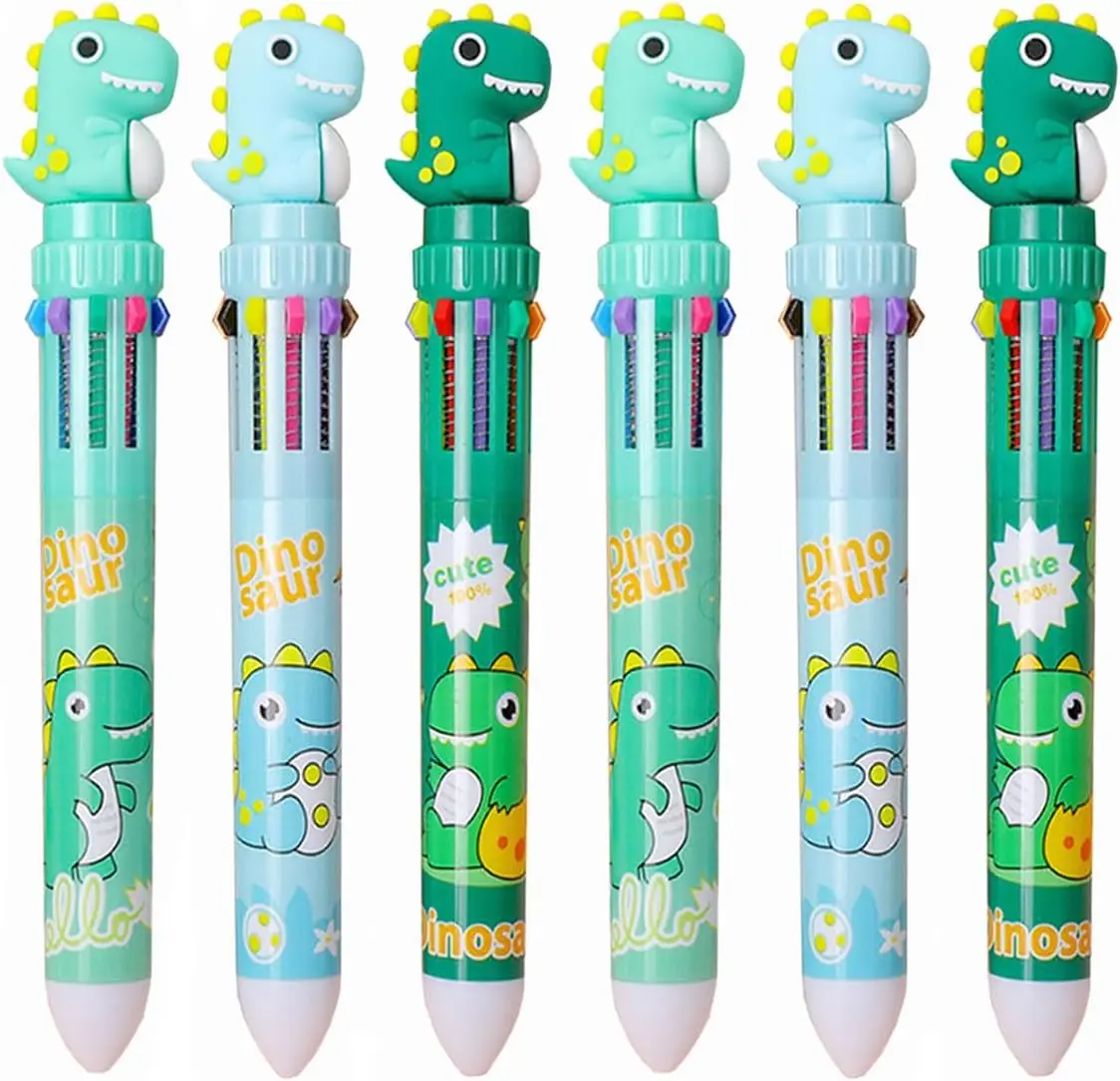 Cute Kawaii Dinosaur 10-in-1 Multicolor Pens, 10 Colors Cartoon Animals Ballpoint Pens, Novelty Fun Office Writing Stationery Supplies Gifts, 6 Pack