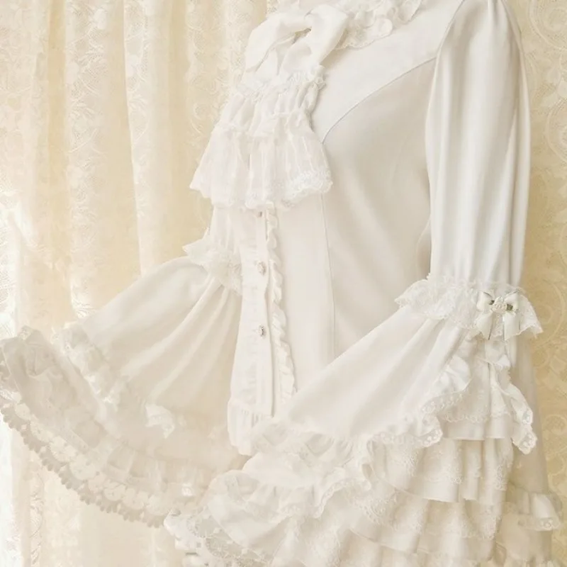 Camisas japonesas medievales victorianas Vintage Lolita para mujer, Blusas elegantes y dulces acampanadas de manga larga ajustadas Y2k, Blusas góticas para mujer