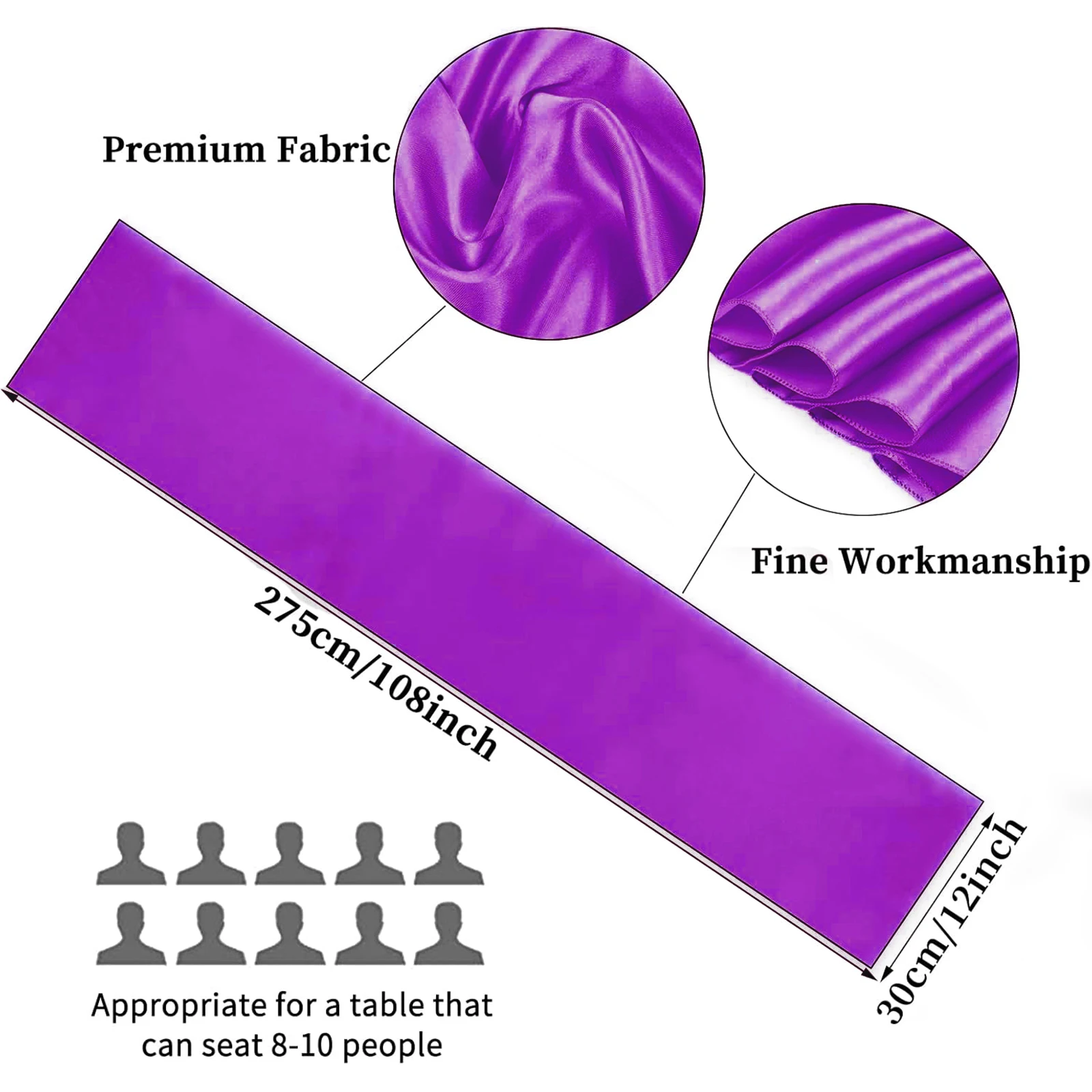1 Pack Satin Table Runner 12 X 108 Inch Long Purple Silk Table Runner for Wedding Party Banquet Birthday Decoration