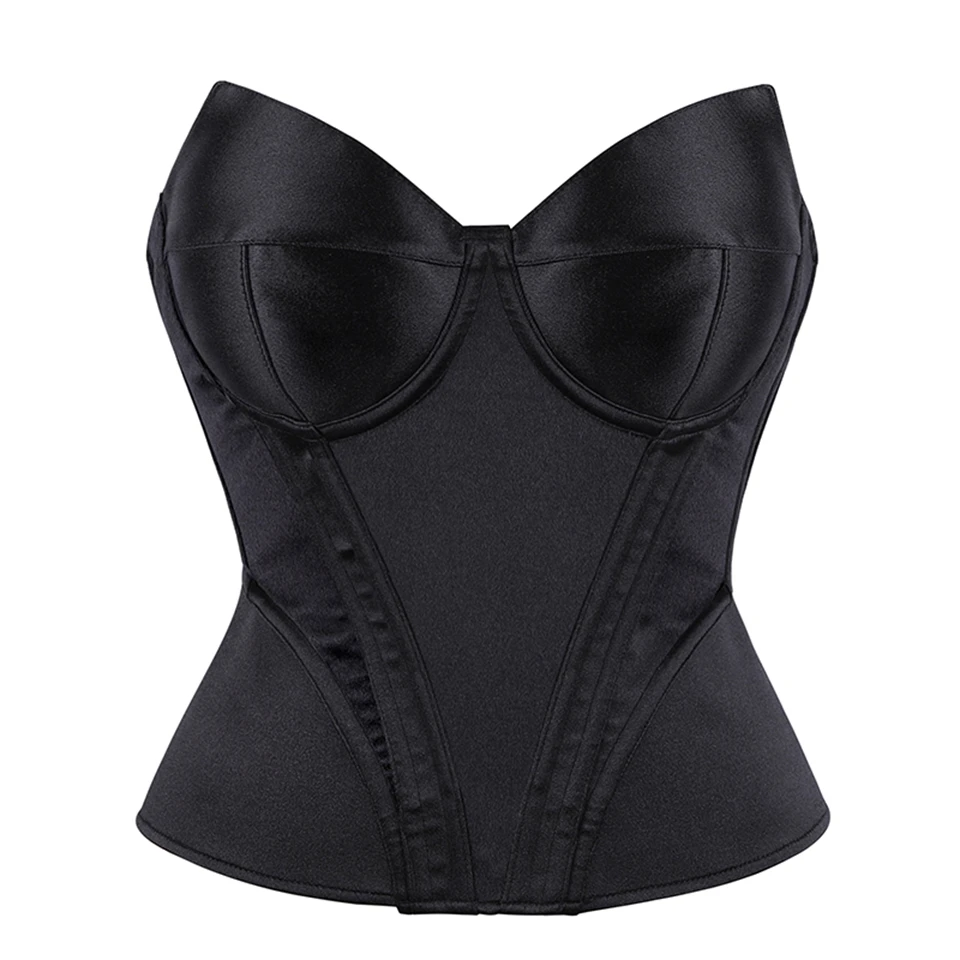 Becirzet Weißes Elegantes Damenkorsett Sexy Schulterfreies Satin-Fischgräten-Top Schlankmachendes Taillenformendes Bustier – Detail 2