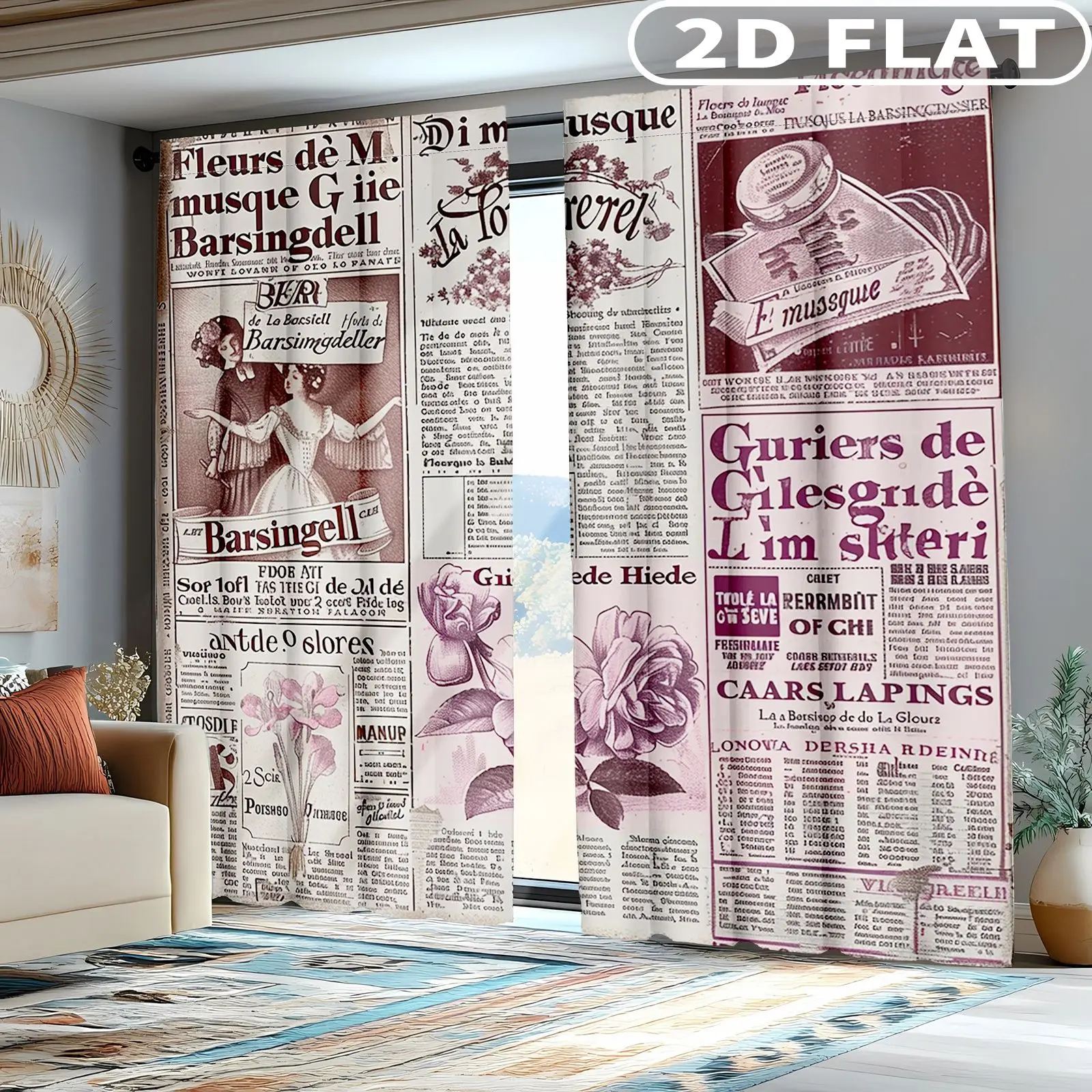 

2pcs Curtains Vintage Music Sheet Art Print for Balcony, Bedroom, Study, Living Room, for Spring & Summer Machine Washable