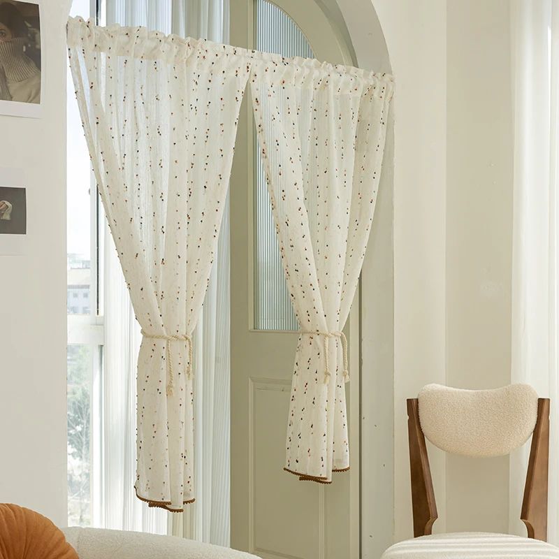 بوهو قوس قزح شير الستائر مع الملونة بوم بوم الفوال الستائر ضوء تصفية شريط قضيب جيب نافذة الستائر لغرفة نوم الفتيات