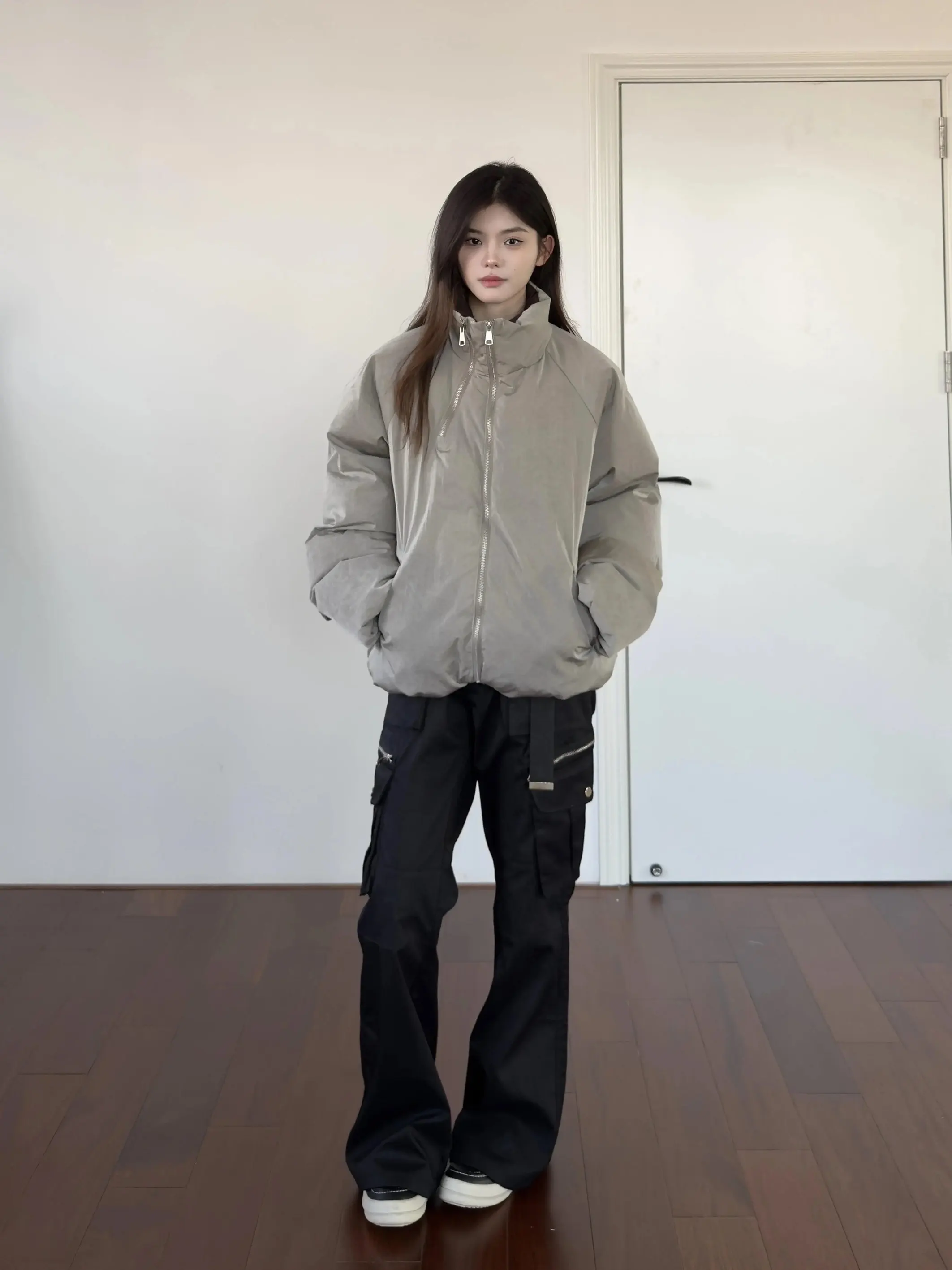 American Retro Deconstructed Double Zipper Thiened Texture Cotton Jaet Herren Damen Winter Vielseitig Casual Warm Cotton...