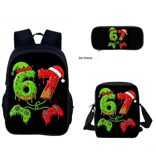 Imagen 2 del producto Mochila de rouba A Brainrot para estudiantes de primaria y secundaria, bolsa de almuerzo Brainrot 67, funda para bolígrafo, 3 uds.